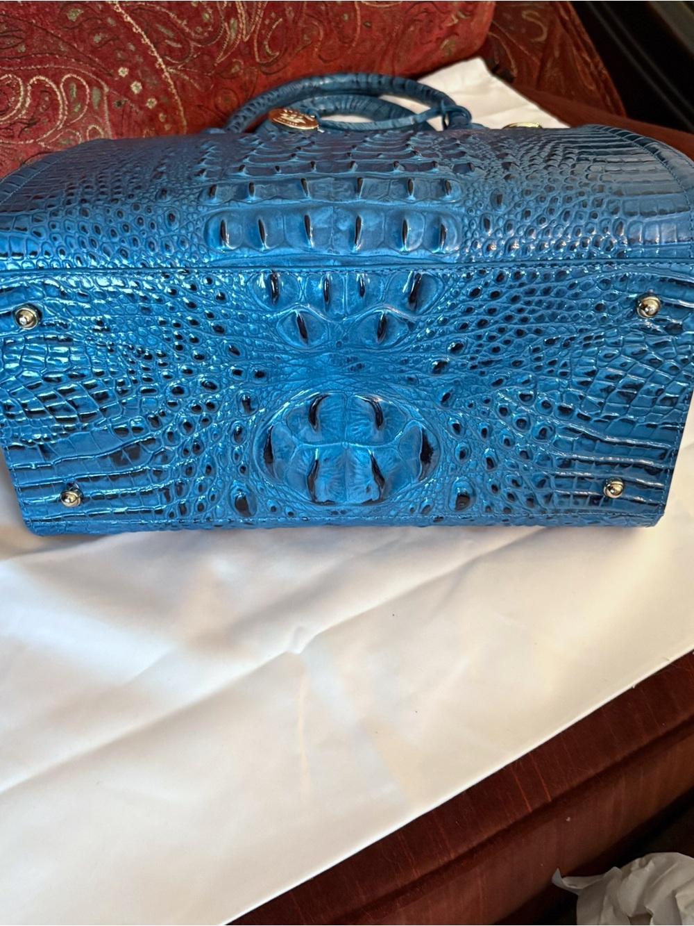 Brahmin Caroline Vibrant Azure Melbourne Croc-Embossed Satchel - Picture 7 of 8